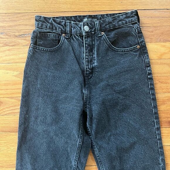 Zara Charcoal Black Wash High Rise Denim Mom Jeans Size 2 - Picture 2 of 8